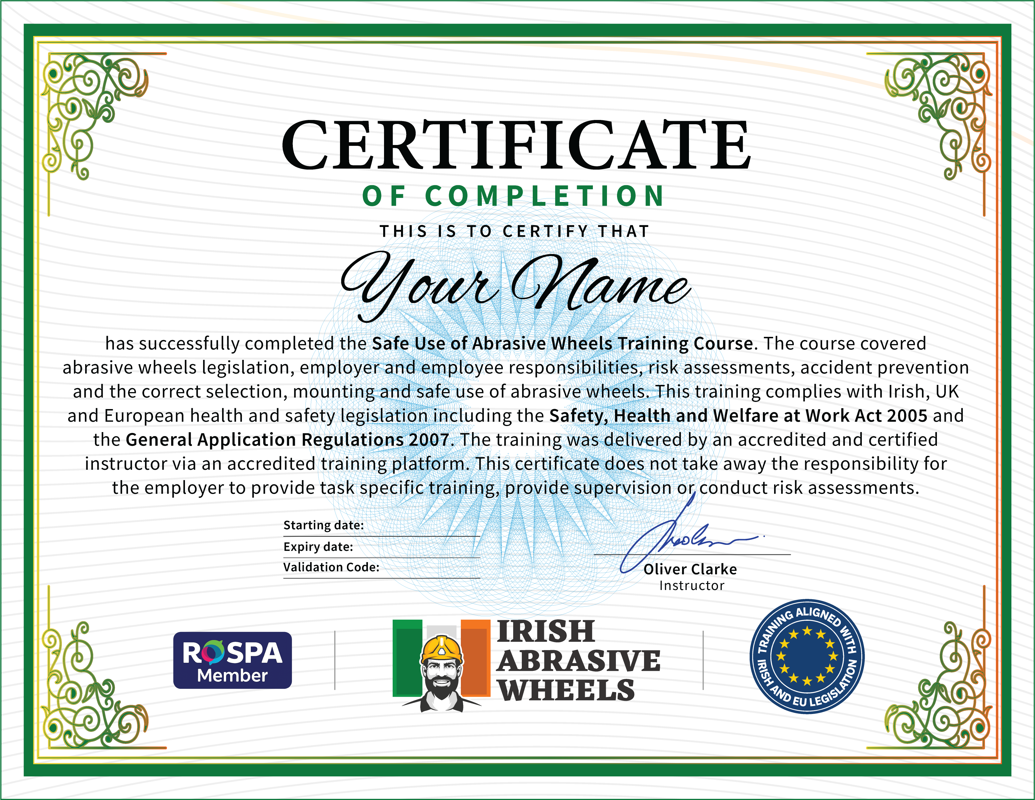 Official Abrasive Wheels Certificate - QQI accredited Abrasive Wheels Cert from Irish Abrasive Wheels Dublin Ireland - Instant Download
